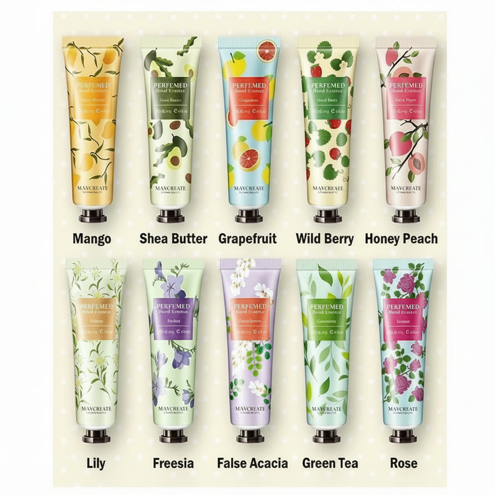 Revitalize Your Hands with Our 10-Piece Fruity Flowery Hand Cream Set - Nourishing, Moisturizing, and Repairing Care for Beautiful Skin!