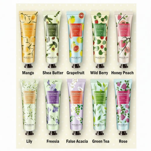 Revitalize Your Hands with Our 10-Piece Fruity Flowery Hand Cream Set - Nourishing, Moisturizing, and Repairing Care for Beautiful Skin!
