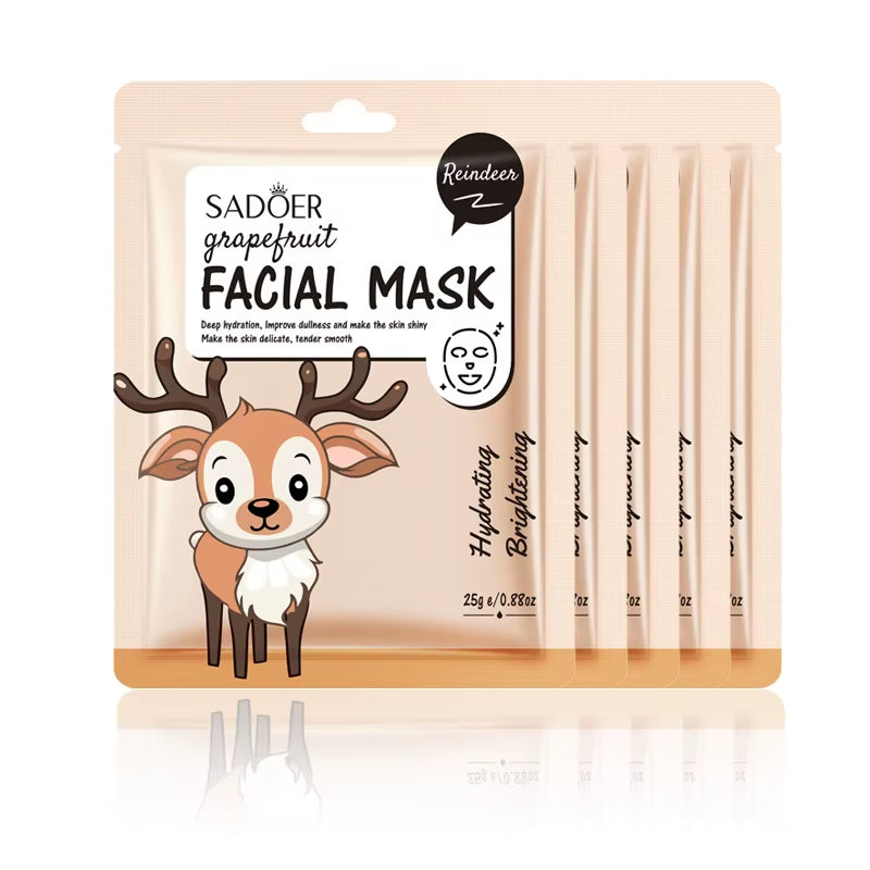 5Pcs  Cartoon Fresh Fruit Facial Masks Moisturizing Soothing Brightening Hydrating Face Mask for Facial Skin Care