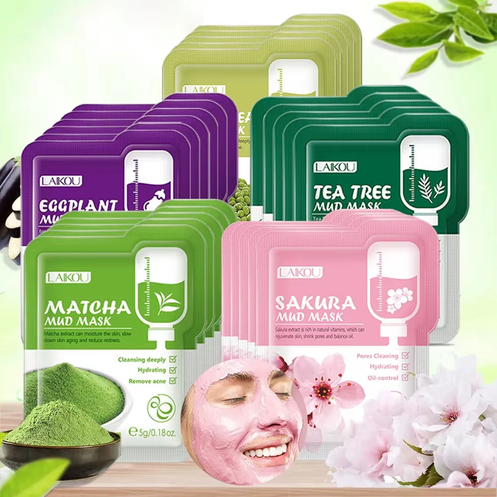 Revitalize Your Skin with 50Pcs LAIKOU Sakura Mud Masks - Moisturizing, Anti-Aging, and Deep Cleansing Face Treatment for All Skin Types