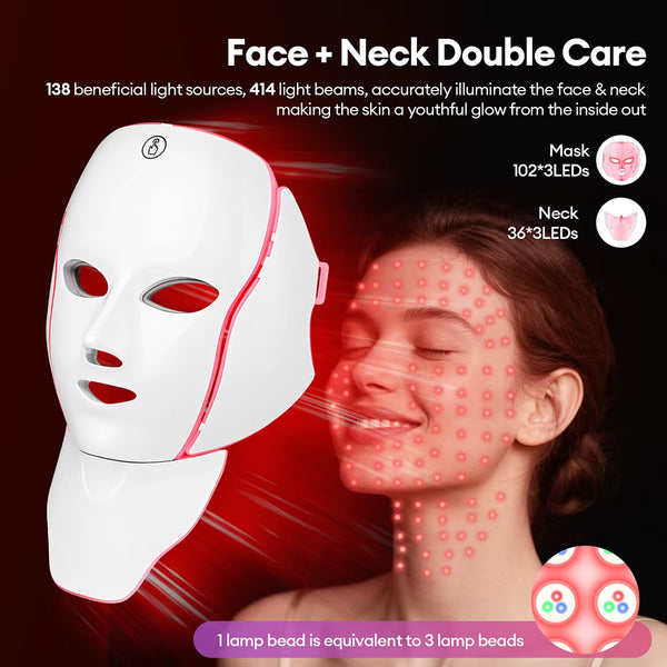 7-Color LED Face & Neck Mask | Anti-Aging Light Therapy Device