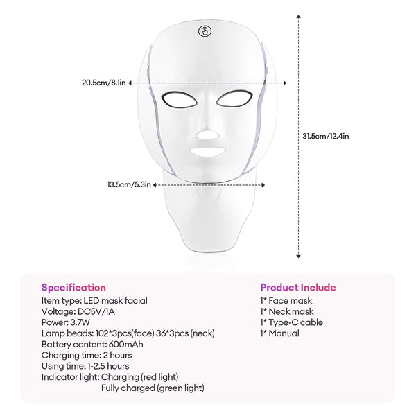 7-Color LED Face & Neck Mask | Anti-Aging Light Therapy Device