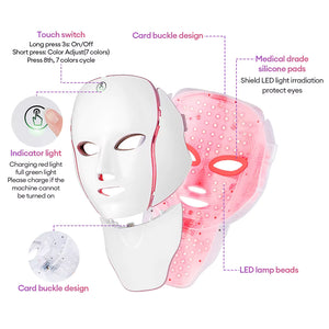7-Color LED Face & Neck Mask | Anti-Aging Light Therapy Device