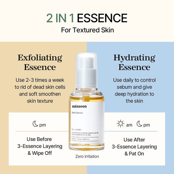 Revitalize Your Skin with Mixsoon Bean Essence - Exfoliating, Moisturizing & Deep Hydrating Korean Face Serum with Hyaluronic Acid